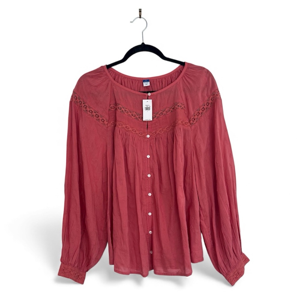 NWT old navy embroidered balloon sleeve peasant blouse button prairie boho